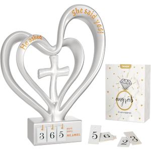 Engagement Wedding Gifts for Couples, Wedding Countdown Heart Sculpture, She Said Yes Decorations, Engagement Gifts for Bride Her, Valentines Day Gift for Her or Him