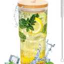 32oz Ribbed Glassware Large Cup, Glass Cups With Lids And Straws, Iced Coffee Cups With Lids, Glasses Drinking Set, Cute Cups, Boba Cup, With Straw Brush, Ideal Gift