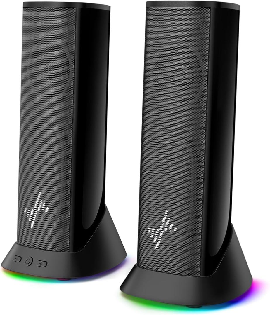 Nylavee Computer Speakers for Desktop PC, Immersive Sound with RGB Lights, USB/USB-C Powered & 3.5mm AUX-in Plug-and-Play Speakers for Monitor & Laptop