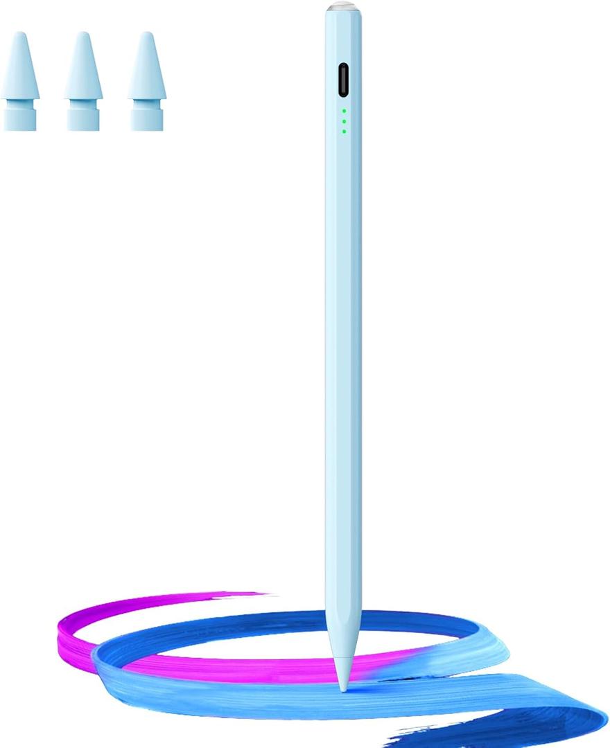 Stylus Pen for iPad(2018-2025)-13 Mins Fast Charge with Tilt Sensitivity & Palm Rejection for iPad 11/10/9/8/7/6th Gen, Air 7/6/5/4/3/M3/M2, Pro 13"/12.9"/11"/M4, Mini 7/6/5th,Blue
