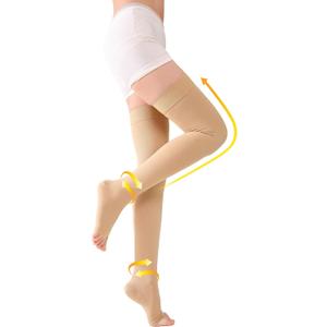 TOFLY® Thigh High Compression Socks for Women & Men (Pair), Open Toe, Opaque, Firm Support 30-40mmHg Graduated Compression Hose, Medical Compression Stockings for Varicose Veins, Edema, DVT,Beige XL