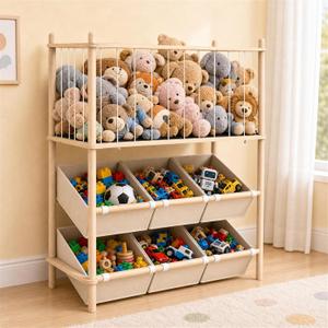 EAQ 2-in-1 Stuffed Animal Storage & Toy Organizer for Kids Rooms, 6 Bins