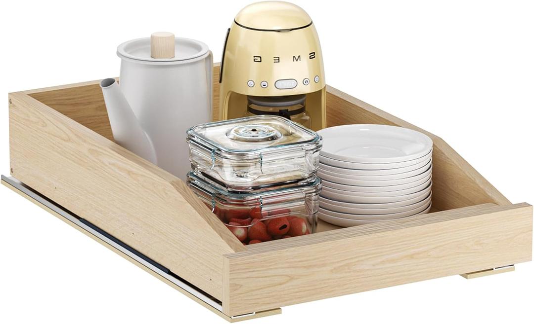 Pull Out Cabinet Organizer 13.5" W x 21" D, Soft Close Slide Out Wood Drawer Shelf for Kitchen Cabinets, Pull Out Cabinet Drawer for Base Cabinet, Pantry and Bathroom Storage, Bottom Mount