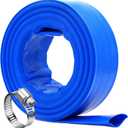 DAVCO 2" x 100 ft Pool Backwash Hose, Heavy Duty Reinforced Blue PVC Lay Flat Water Discharge Pump Hoses For Swimming Drain Pools and Clean Filters,with 1 Clamp