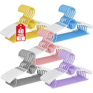 40 Pack Baby Hangers for Nursery Closet, Adjustable Non-Slip Kids Baby Clothes Hangers Toddler Infant Pants Hangers with Windproof Buckles for Baby Girls Boys Childrens Newborn Organizer, 11-14" (Multicolor)