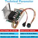 PWM DC Motor Speed Controller, DC 10-55V / Rated 40A, LED Display Stepless DC Motor Speed Controller with Adjustable Potentiometer and Forward-Brake-Reverse Switch