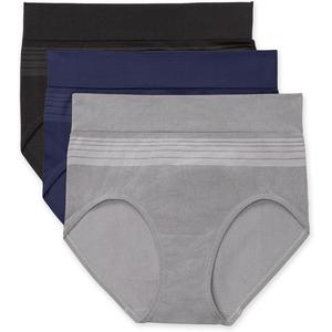 Warner's Women's Blissful Benefits Dig-Free Seamless Brief 3-Pack (X-Large, Smoked Pearl / Navy Ink / Black)