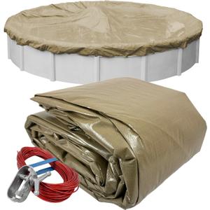 Pool Mate 30 ft Extra Strength Platinum Pool Cover for Above Ground Pools | Sandstone Winter Pool Cover, 4 ft Overlap (34ft Cover Size), Solid 12 x 12 Scrim, 3.7 oz/yd2,Style: 5730-4