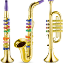Set of 3 Musical Instruments for Kid Toddler Fake Plastic Preschool Music Toy Gift NonProfessional Toy Saxophone Trumpet and Clarinet Early Educational Teaching Songs Gifts for Children(Gold)