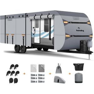 Upgrade 7 Layers RV Cover 20-22 FT, Somokg Heavy Duty Travel Trailer RV Cover, Utility Trailer Cover for Snowproof, Rip-Stop Camper Cover with 5+2 Windproof Straps & Abundant Kit