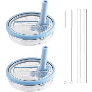 40 oz Tumbler Flip Straw Lid Replacement - Compatible with hydrojug lid replacement 40 oz. Pack of 2. It includes a silicone coaster. (Light blue)