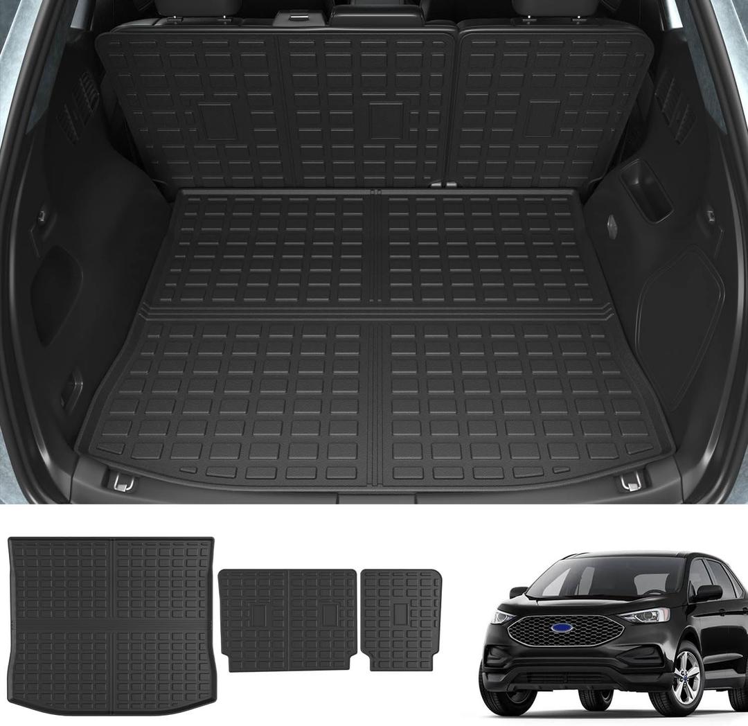 powoq Trunk Mat Compatible with 2015-2024 Ford Edge Cargo Liner Backrest Mat TPE Seat Back Protector (Only for 5-Seater) Replacement for 2015-2024 Ford Edge Accessories (Trunk Mat+Backrest Mat)