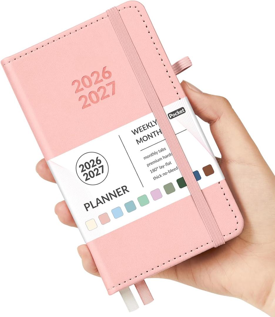Forvencer Pocket Planner 2026-2027, Weekly Monthly Planners for Purse, 3.5" x 6", July 2026 - June 2027, Cute Small Daily Academic Calendar, Elastic Band, Hardcover Agenda for Women, Teacher (Pink)