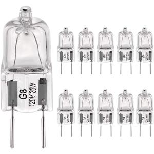 BOGAO G8 Light Bulbs 20Watt 120Volt Halogen Light Bulb G8 Base Bi-Pin Shorter 1-3/8" (1.38") Length 20W T4 JCD Warm White Under Cabinet Puck Lighting Replacements,10Pack