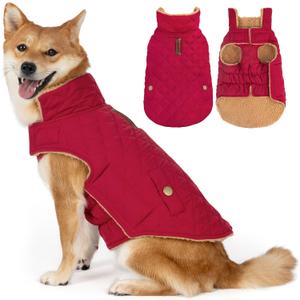 Dog Winter Coat, Warm Dog Jacket Windproof Waterproof Pet Cold Weather Coats for Small Dogs, Turtleneck Fleece Lined Dogs Clothes with Leash Hole, Red Medium