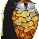 M MEILINXU Urns for Human Ashes Adult Female & Man, Cremation Urn for Ashes for Women & Male, Funeral Memorial Urn with Gemstone Texture Design, Decorative or Burial Urns, Yellow - Large Size