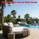 Zettum Outdoor Daybed Cover 75 Inch - 600D Patio Round Sofa Cover Waterproof & Heavy Duty, All Weather Protection Outdoor Furniture Covers for Canopy Daybed Sofa, 75" Dia x 35"/18" H