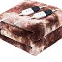 Electric Queen Blanket, 84"x90", White Coffee Faux Fur, 6 Heating Levels, 10H Auto Off (Queen-84" x 90")