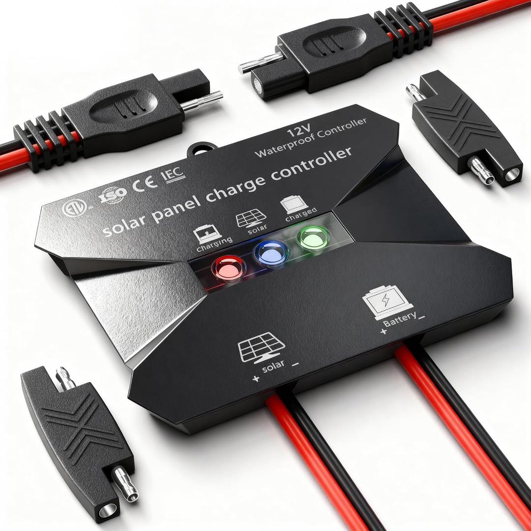 Voltset Solar Charge Controller : IP68 Waterproof - Display for Gel AGM Lead-Acid Lithium LiFePO4 Battery - Used in RV Marine Camper Van Truck Trailer ( Solar Charge Controller New Model)