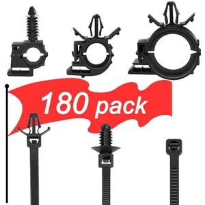 180Pcs Wire Loom Clips for Car Push Mount Zip Ties Assorted Sizes Automotive Fuel Line Cable Ties 6 Inch Wire Holder for Car Zip Ties Anchors Screw Mount Zip Tie Automotive Wiring Clip