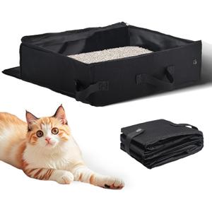 Portable Travel Litter Box for Cats, Foldable Cat Litter Box with Zipped Lid - Waterproof & Leak-Proof Collapsible Tray for Car, Hotel, Camping