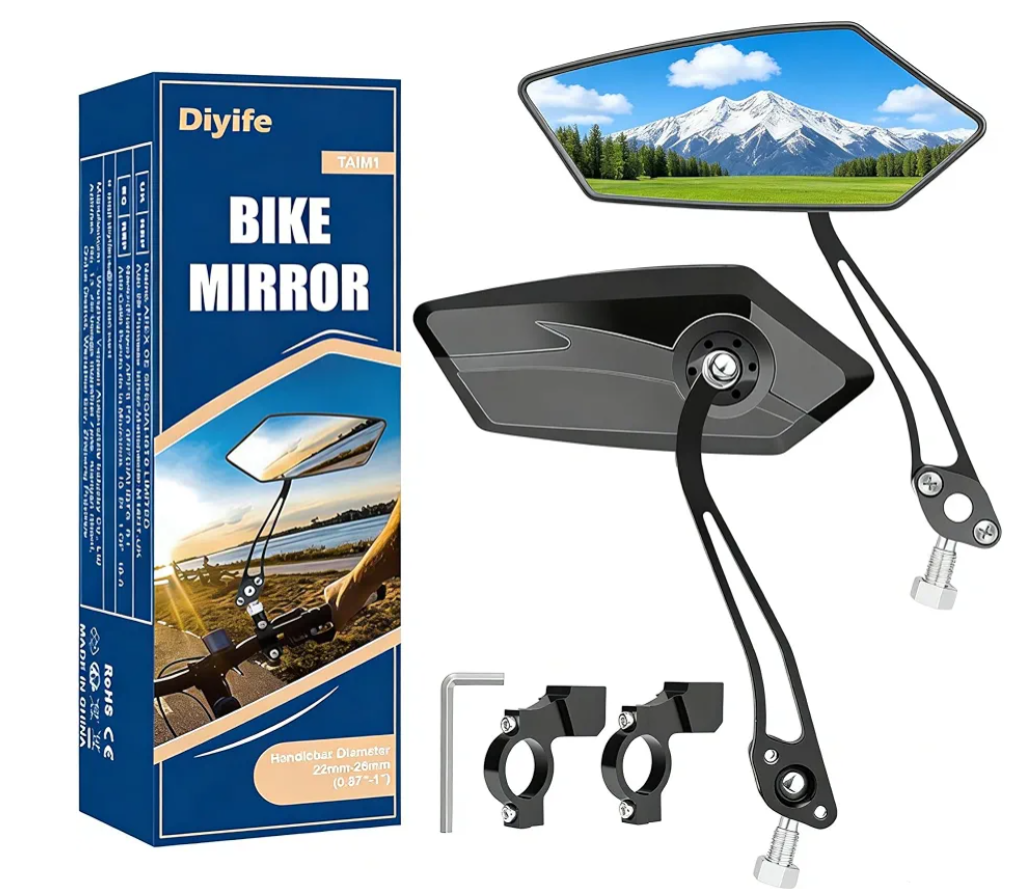 Diyife Bike Mirror 1 Pair, [New Version] HD Wide Angle Large Handlebar Rearview Mirror, Blast-Resistant 360°Adjustable Bicycle Rear View Mirror Accessories for Ebike Mountain Road Bike