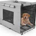 Dog Crate Cover 24 Inch Thickened Dog Kennel Cover Windproof Puppy Cage Cover with Mesh Windows on Both Sides Portable Crate Covers for Dogs Cages Fit for Indoor/Outdoor Use (Grey)