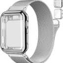 Magnetic Band and Case for Apple Watch Band Women/Men,Stainless Steel Milanese Loop Bracelet Strap with Cover Combo iWatch series  42mm-series 11 10, 02-Silver