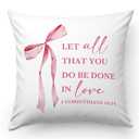 Pink Coquette Bow Christian Pillows Covers, Christian Gifts for Women, Inspirational Bible Verse Pillow Covers, Flannel Pillow Cases Decor for Couch Bedroom Prayer Room - 1 Corinthians 16:14