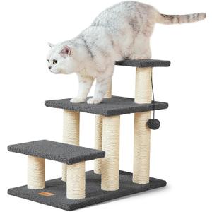 Pawque Dog Stairs & Cat Scratching Post Pet Steps for High Beds Couch, High-Strength Boards Holds up to 150 lbs for Indoor Small Cats Kittens Dogs Climbing Playing, 3 Combination Options, 3 Steps-Grey