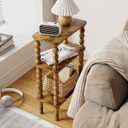 Side Table, Small End Table with Storage Shelf, 3-Tier Small Coffee Tables for Living Room Bedroom Narrow Spaces(Rustic Brown)