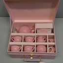 Jewelkeeper Tea Set for Little Girls - 14-Piece Porcelain Tea Party Set for Children Includes Teapot, Cups, Saucers, Creamer, and Sugar Bowl - Pink Polka Dot Design