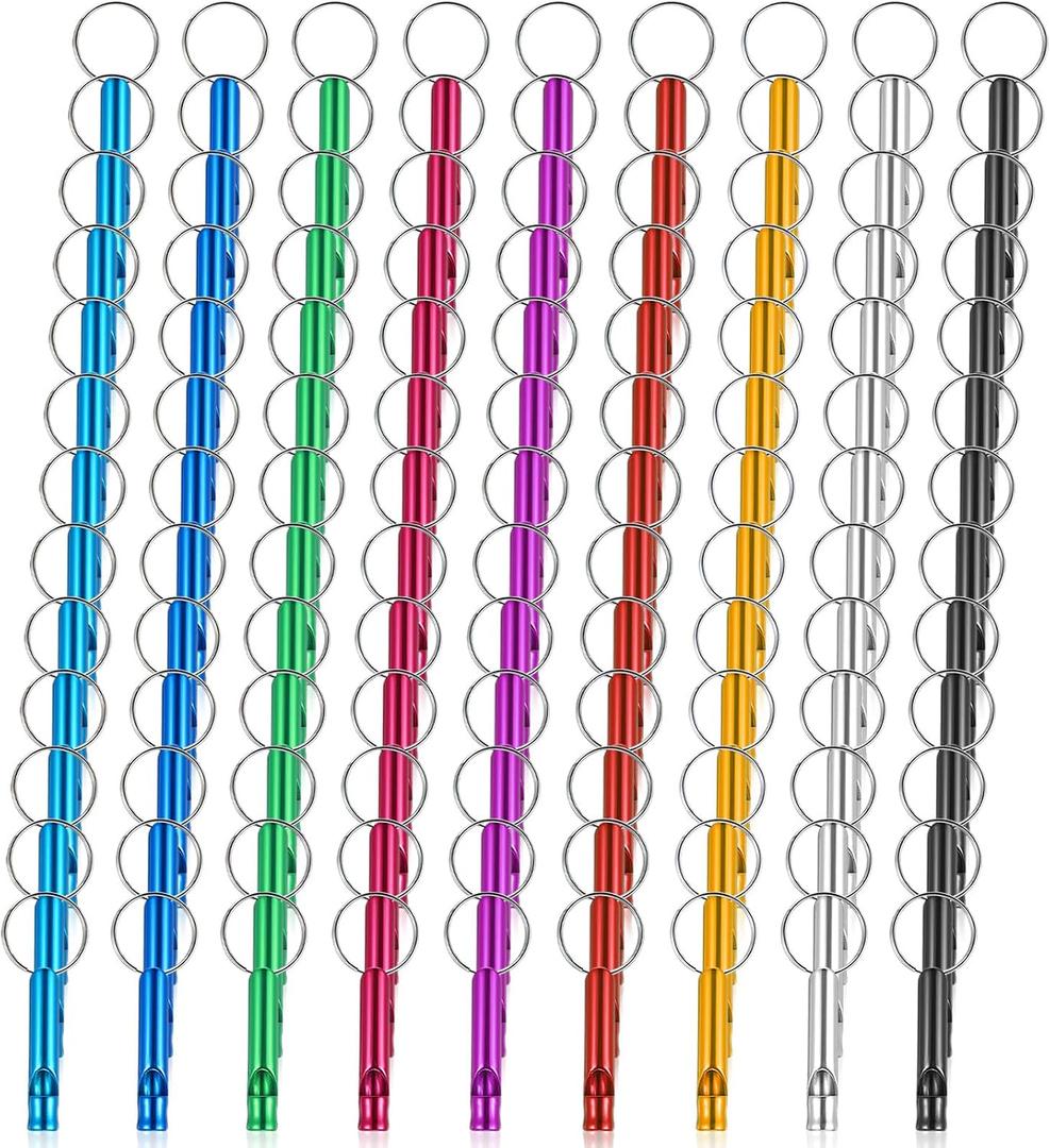 200 PCS Emergency Whistles with Keychains, Aluminum Survival Whistle Extra Loud Safety Whistles Multicolor Waterproof Bulk for Outdoor Camping Hiking Boating Referee Lifesaving Training