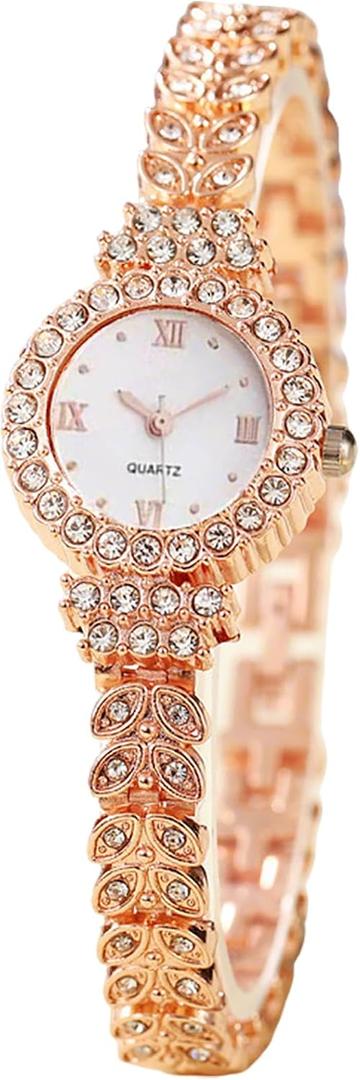 Womens Diamond Watch with Diamond Studded Bracelet Sparkling Round Dial Luxury Quartz Dress and Everyday Wristwatch Elegant Gift