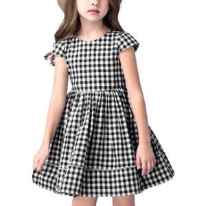 KYMIDY Girls Casual Dress Short Sleeve Buffalo Check Red White Plaid Dresses for Kids 2-8 Years, 8T