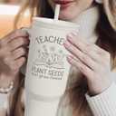 SANDJEST Teacher Appreciation Gift 40oz Stainless Steel Insulated Tumbler with Handle and Straw - Teacher Nutrition Facts Travel Coffee Mug Cup for Women Back to School Birthday Christmas