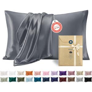 Bedsure Satin Pillowcase, Similar to Silk Pillow Cases Queen Size Set of 2, Cooling Pillow Case Covers with Envelope Closure, Room Decor Gifts for Women Men, Silver Grey, 20x30 Inches, 2pcs