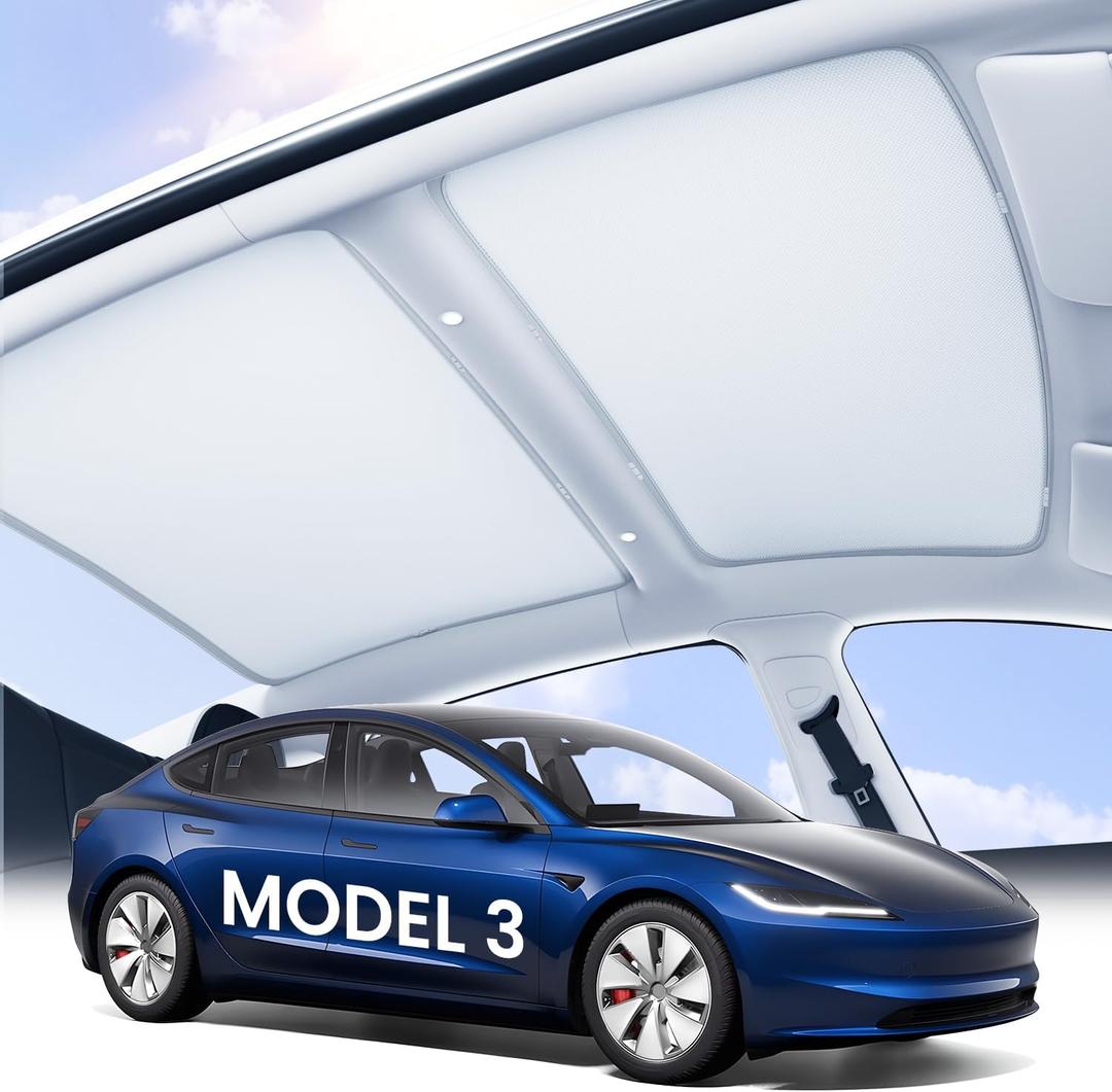 Zanch 2025 Tesla Model 3 Sunshade Roof [No-Sag, Heat Insulation] No Gaps Foldable Roof Glass Sun Shade for for Tesla Model 3 2020~2026 Highland Accessories (Grey)