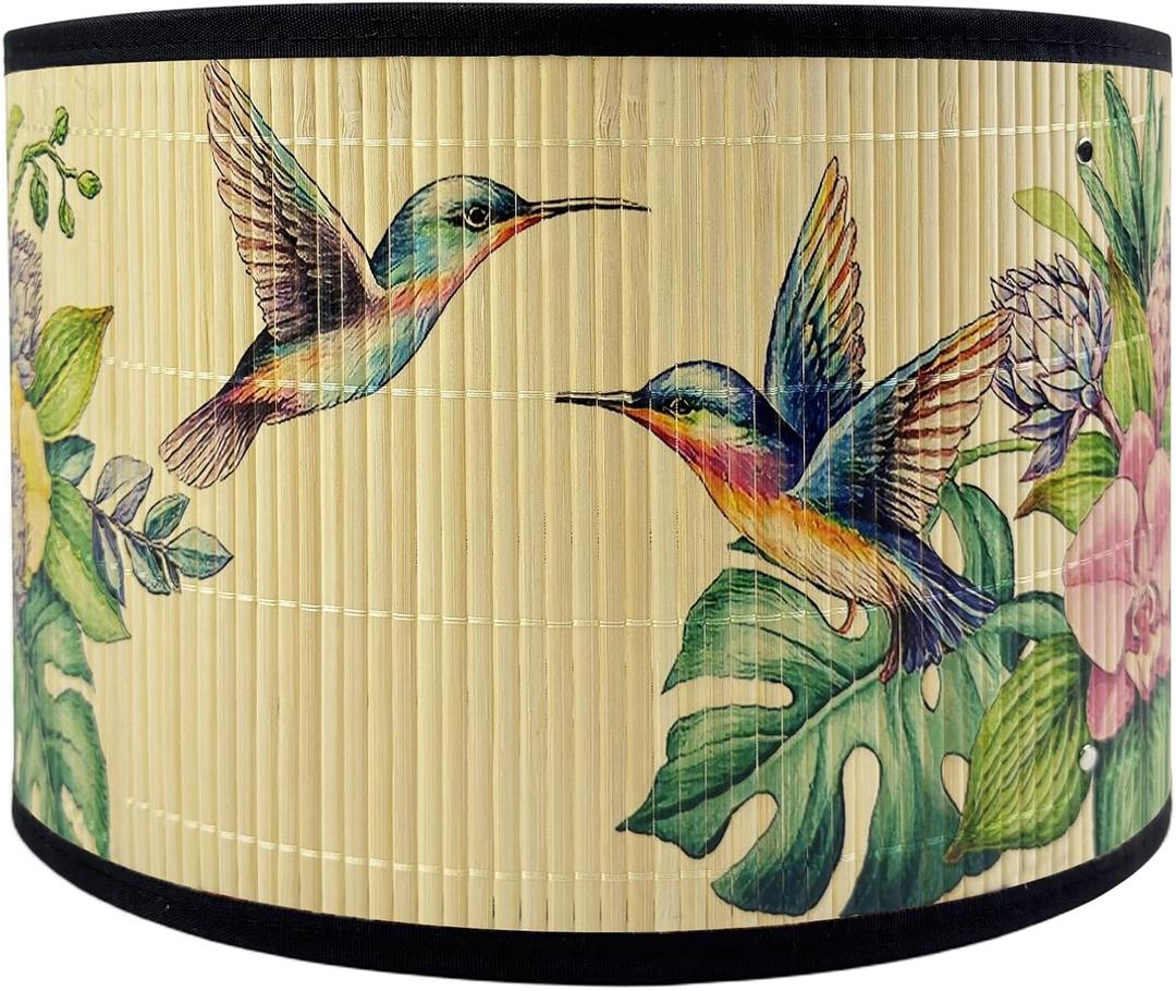 Bamboo ShadesE27 11.811.87.9inch Bamboo Lampshade,Featuring Tropical Motifs and Floral-Bird Designs.For Replacing Lampshades on Chandeliers and Floor Lamps