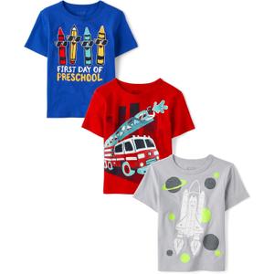 The Children's Place Baby Boys' and Toddler School,Learning Short Sleeve Graphic T-Shirts,3 Pack