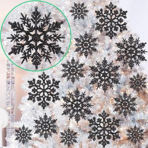 36pcs Black Christmas Snowflake Ornaments, Plastic Glitter Hanging Snow Flakes for Christmas Tree Decorations Winter Wonderland Frozen Birthday Party Holiday Home Decor Craft Snowflakes