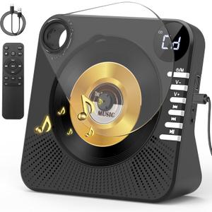 CD Player with HiFi Dual Speaker Bluetooth,Desktop CD Player for Home Black with Remote Control,Dust Cover,LCD Display,Sleep Timer,EQ Sound,USB/AUX/3.5mm Earphone Jack Kids,Gift