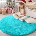 OLANLY Teal Blue Round Rugs for Bedroom - Machine Washable, 4 ft Circle Area Rugs for Living Room, Soft and Fluffy Shaggy Carpet for Teen Girls and Boys, Nursery Rooms, Dorms, Home Decor Aesthetic