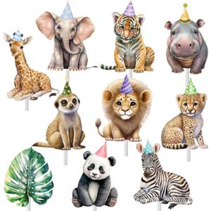 CANDY CHEF Safari Animal Cupcake Toppers, 24Pcs, Jungle Themed Decorations for Baby Shower Supplies