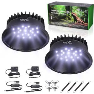 UVB Light for Reptiles, UVA UVB Reptile Light Fixture with Timer LED UVB Bulb for Bearded Dragon Gecko Turtle Chameleon Lizard, 2 Pack Adjustable Brightness UVB Lamp for Reptile Tank Accessories Black