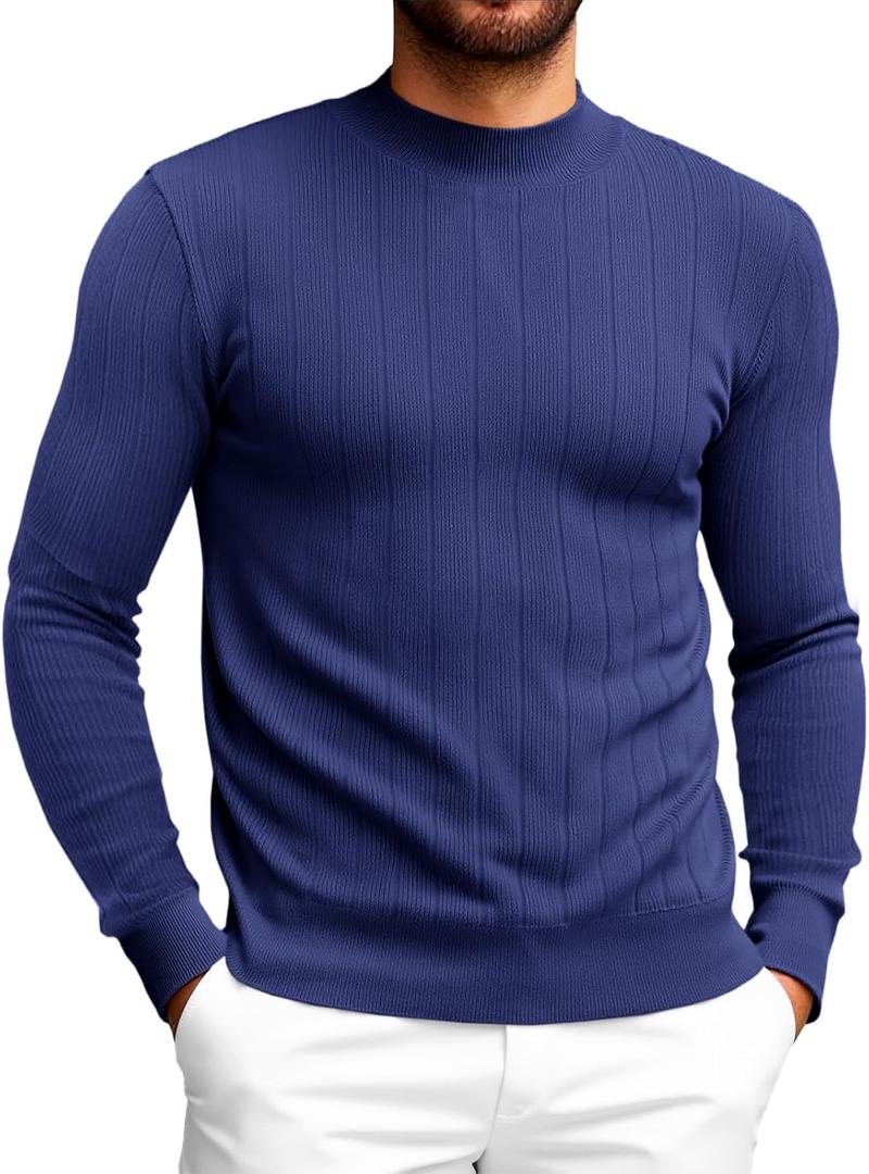 Runcati Mens Mock Turtleneck Sweater Slim Fit Casual Ribbed Knitted Pullover Fall Winter Basic Warm Sweaters (Black, L)
