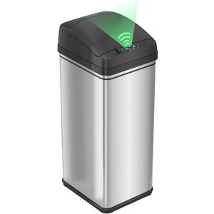 iTouchless 50 Liter / 13 Gallon Sensor Dog-Proof Kitchen Trash Can with Lid Lock and AbsorbX Odor Filter, Touchless Lid, Stainless Steel Garbage Recycling Bin for Kitchen, Home, Office, Business