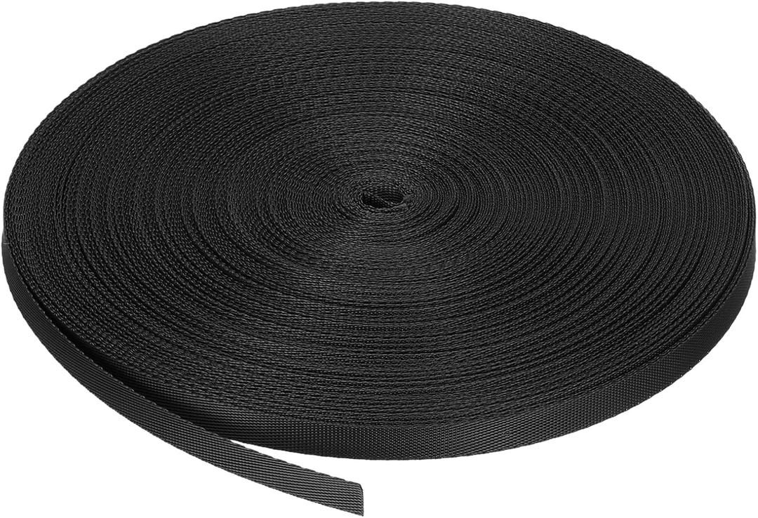MECCANIXITY Flat Nylon Webbing Strap 3/8 Inch 50 Yards Polypropylene Webbing Black for Backpack, Luggage-Rack, Outdoor Climbing, DIY Craft