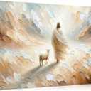 Jesus leaves the 99 sheep Canvas Wall Art Christian Jesus God Savior Wall Decor Picture Lamb Lost Sheep Poster Print Painting for Living Room Bedroom Church Decoration Ready to Hang, Size: 24"L x 16"W-Canvas