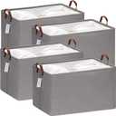 Hinwo 70L Extra Large Storage Bins, 4-Pack Closet Organizers and Storage, Foldable Clothes Storage Baskets with Handles, Containers for Clothing, Blanket, Comforters, Toys, Bedding (Gray)